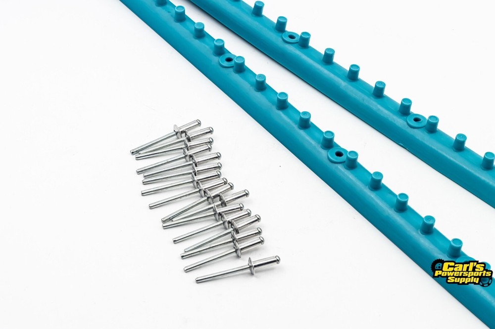 Snowmobile edge rail grip in blue, 1 pair with instructions & 16 rivets