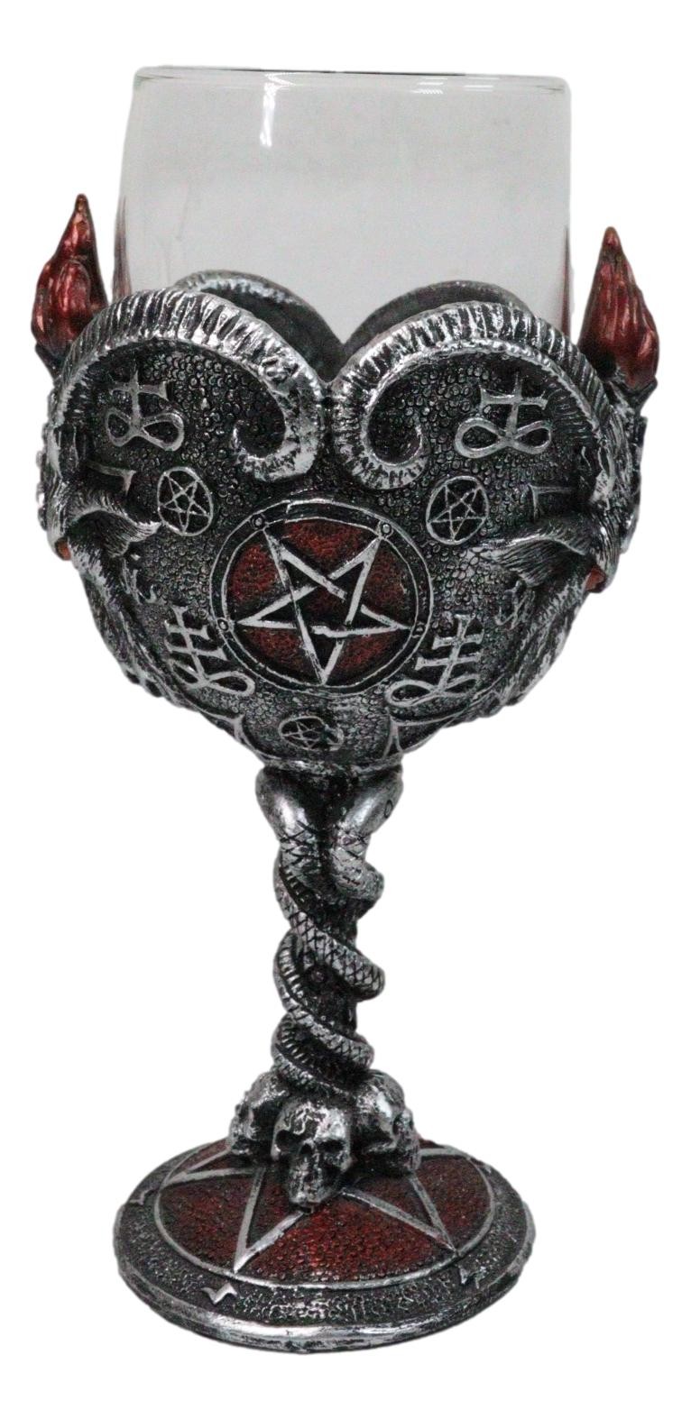 Occultic Sabbatic Goat Baphomet With Pentagram Wine Glass Goblet Chalice