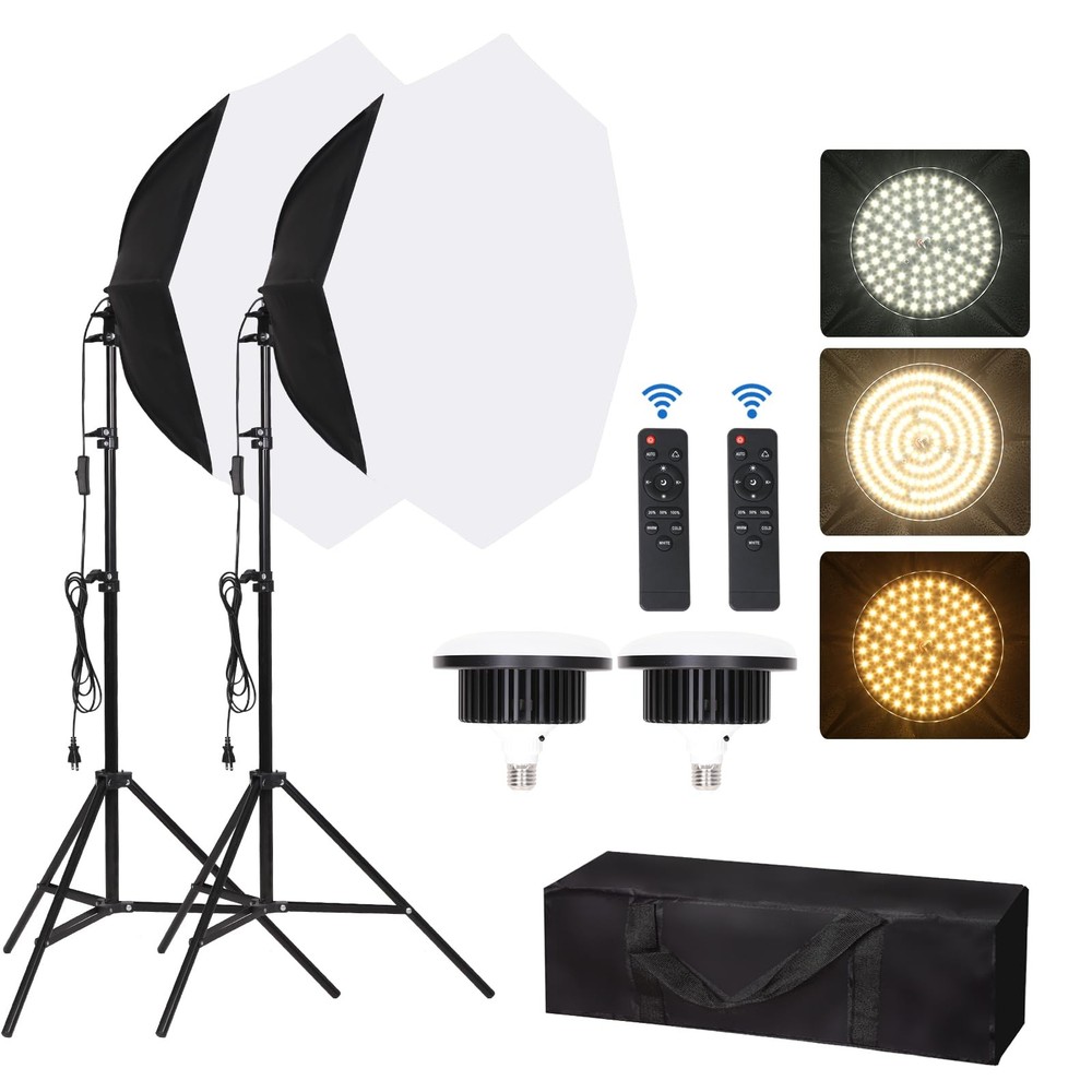 Octagonal Softbox Lighting Kit, Professional Continuous Photography Lighting ...