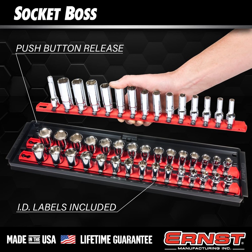 8481 Socket Boss 3-Rail Multi-Drive Socket Holder Tray for Toolbox, Twist-Loc...