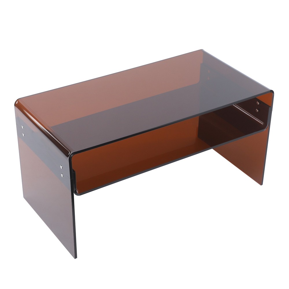 2 Tiers Modern Brown Acrylic Side Table Rectangular Coffee End Table 80*40*40cm
