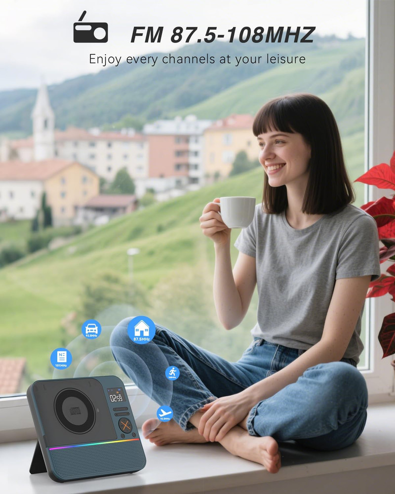 CD Player Portable, Hifi Stereo Portable CD Player with Bluetooth, Desktop Play