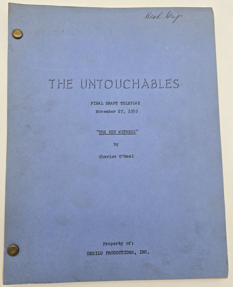 THE UNTOUCHABLES / Charles O'Neal 1959 TV Script, Robert Stack "Star Witness"