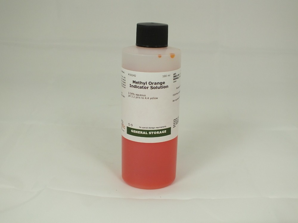 Methyl Orange Solution, pH indicator 3.0 red to 4.4 yellow, 100 ml