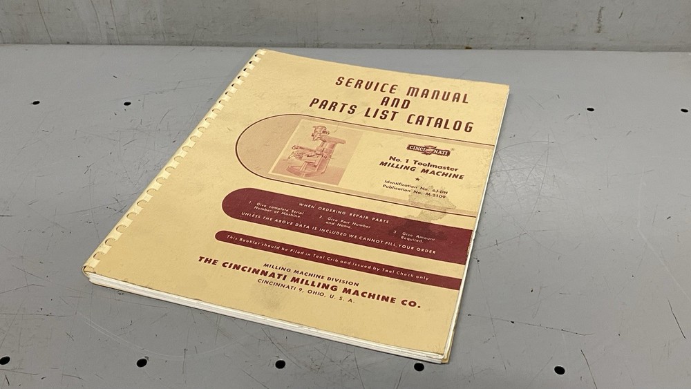 Cincinnati Milling Machine Co. No.. 1 Tool-master Milling Machine Manual