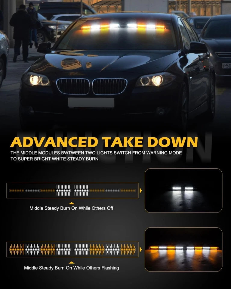 604N Emergency Dash Strobe Lights W/Controller: 2X16.8 Inch Amber White Security