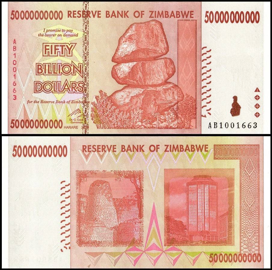 Zimbabwe 50 Billion Dollars, 2008, P-87, AU-About Uncirculated