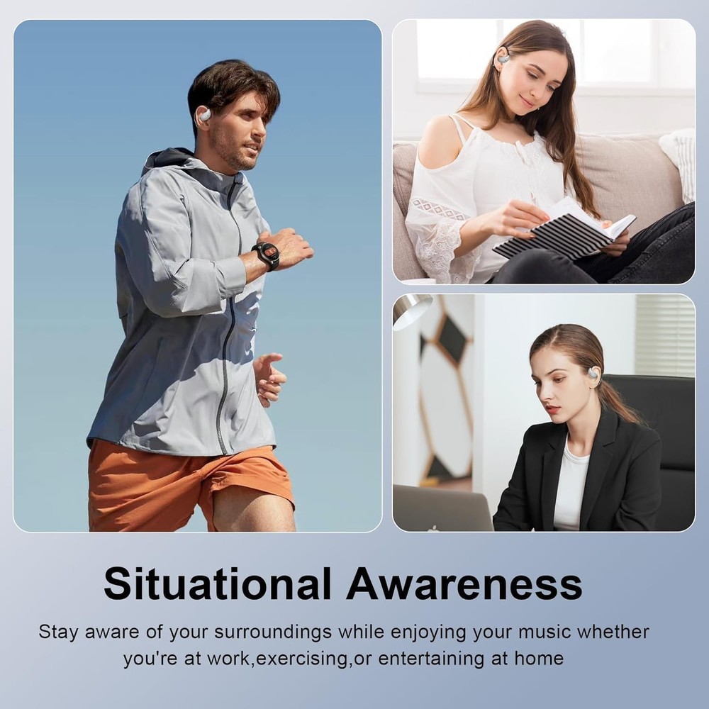 Ultra Ergonomic Open Ear Earbuds, Bone Conduction Over The Bluetooth Headphon...