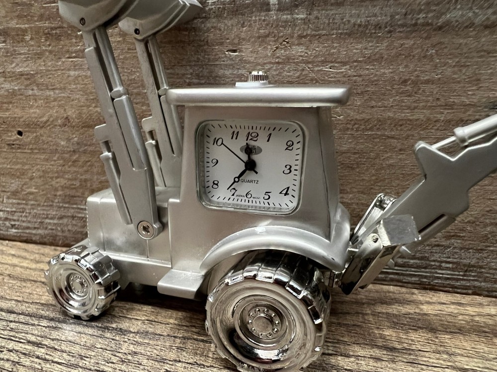 Backhoe Metal Desk Clock 7" x 2.5"