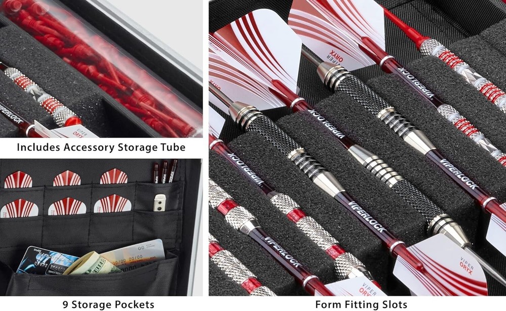 Dart Carrying Case - Aluminum, Holds 9 Darts, Flight Saving Space & 8 Pockets