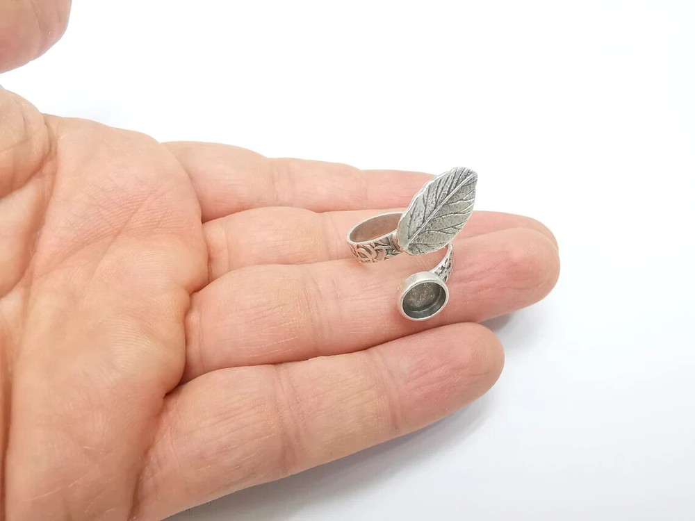 Leaf Ring Setting, Cabochon Blank, Resin Bezel, Round Ring Mounting, Epoxy Frame