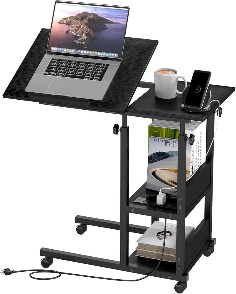 Adjustable C Table W/ Charging Station Tiltable Desk C Shaped End Table Couch