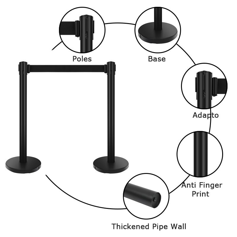 6 Pcs Retractable Crowd Control Barrier Poles Stanchion Post Queue Line Barrier