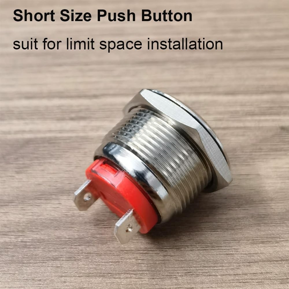 Short Type Push Button 19mm Latching Stainless Steel Push Button Switch 20A/1...