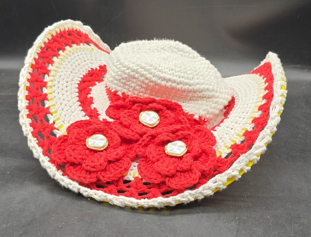 Handmade Crocheted Hat Red White
