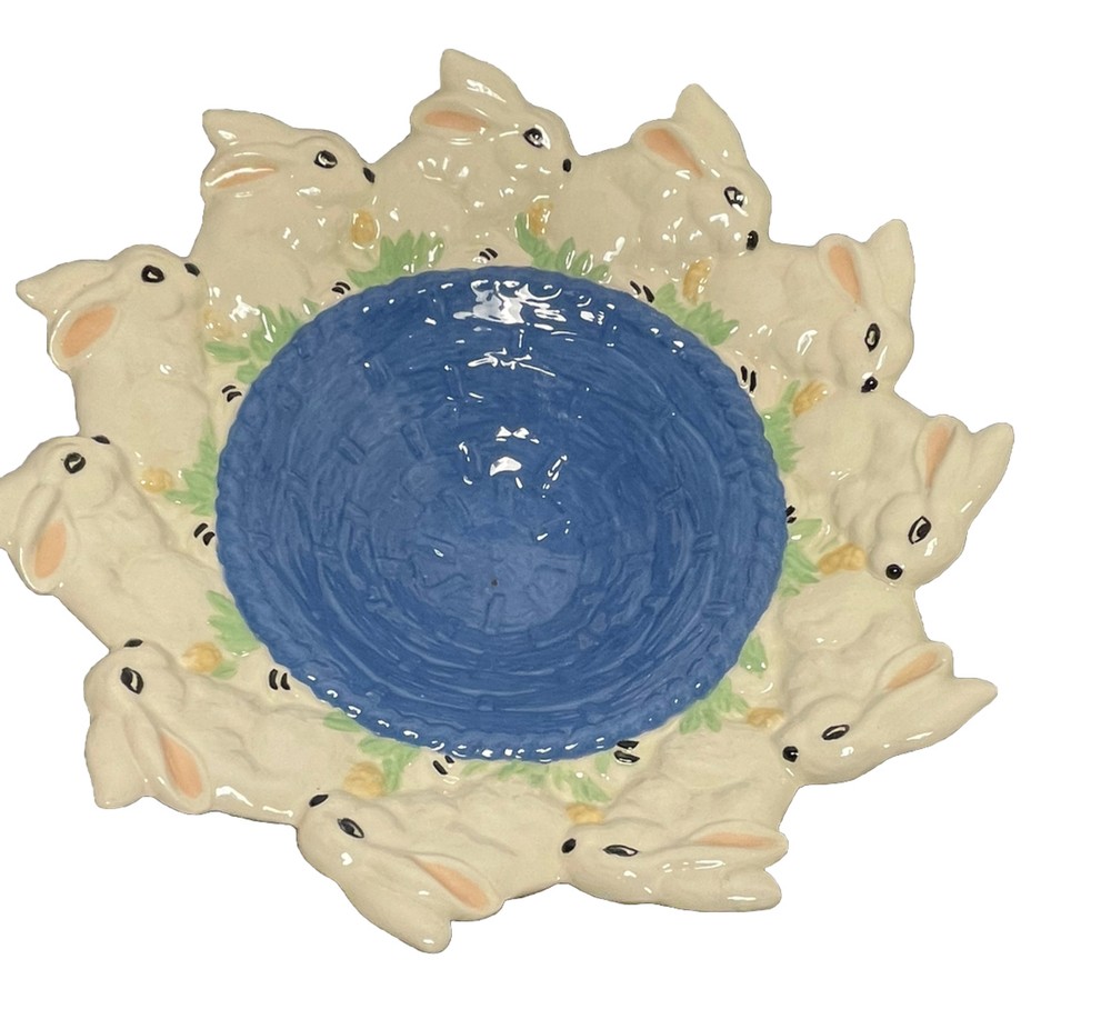 Easter Bunnies Serving Bowl Ceramic