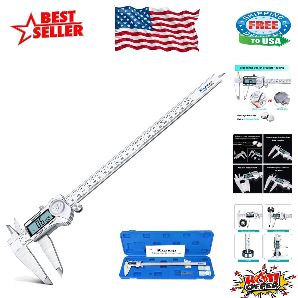 Precision Digital Caliper 12-Inch Stainless Steel Tool,  Splash Proof Design