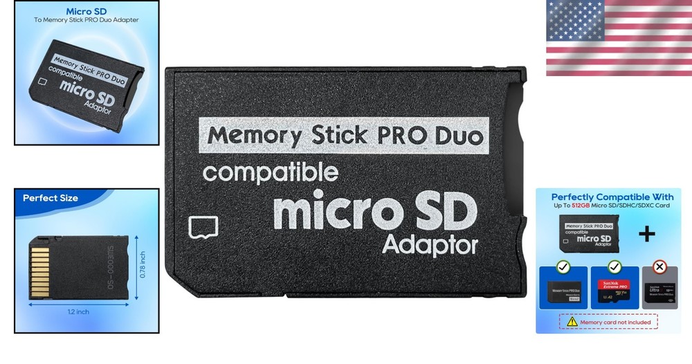 PSP Memory Stick Adapter for Micro SD/SDHC/SDXC - 512GB Capacity, 2025 Version