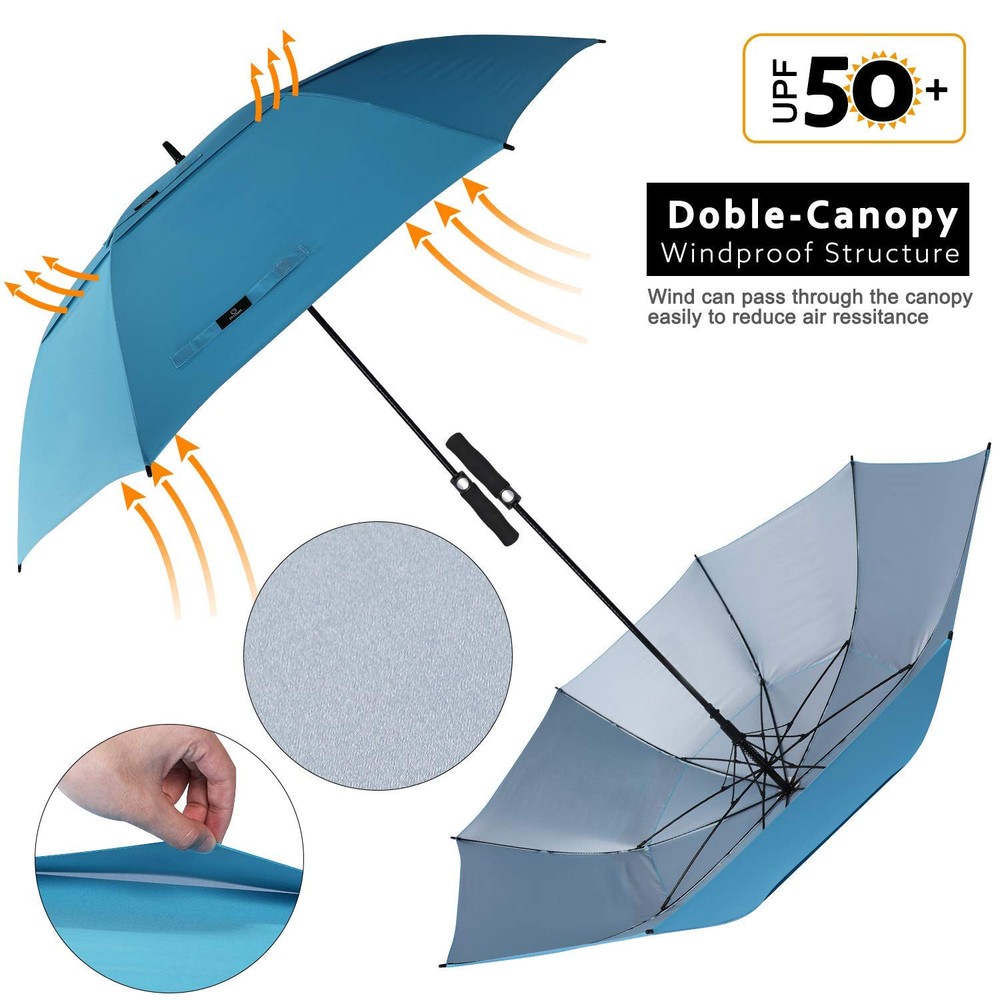 62 Inch Extra Large Golf Umbrella Double Canopy Automatic Open Sun Rain Stick...