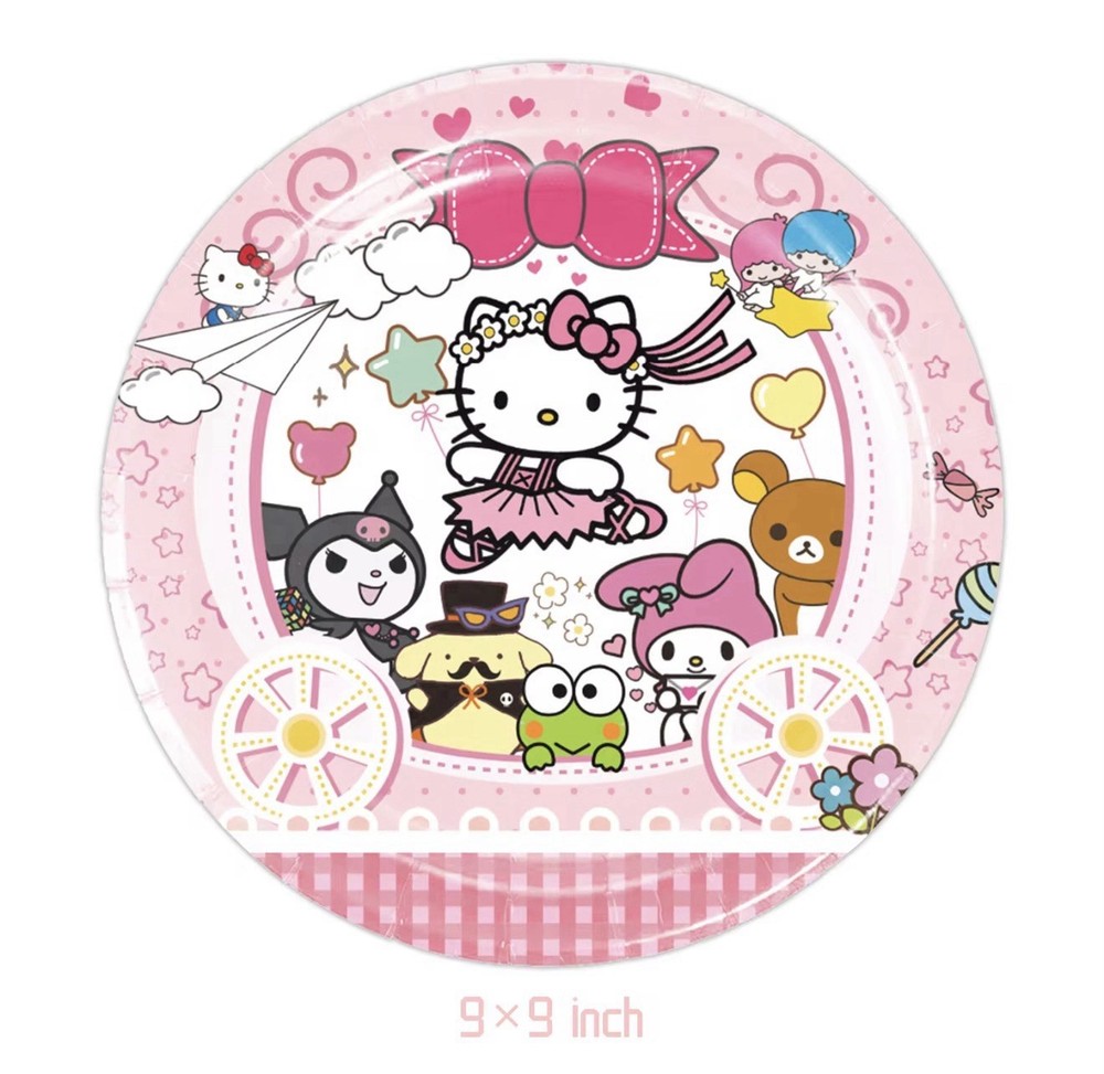 🎀✨ Hello Kitty Party Tableware Set with Glitter Cake Topper – Serves 10 ✨🎀