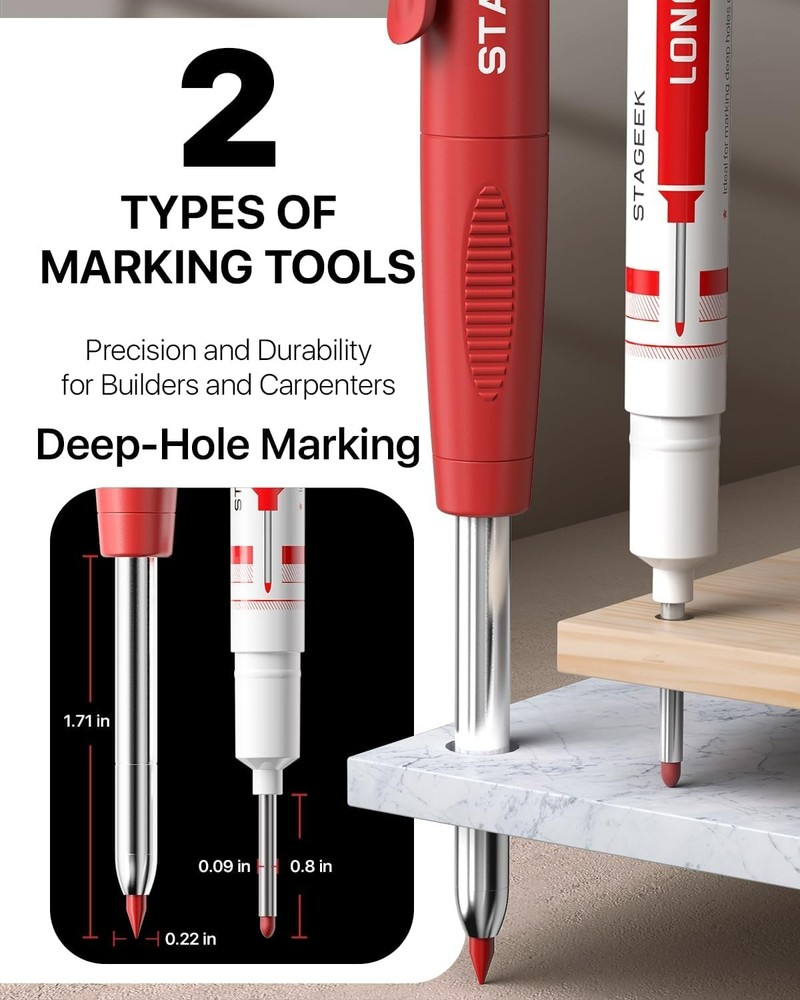 2PCS Carpenter Pencils with Sharpener Heavy Duty Woodworking Tools Mechanical...