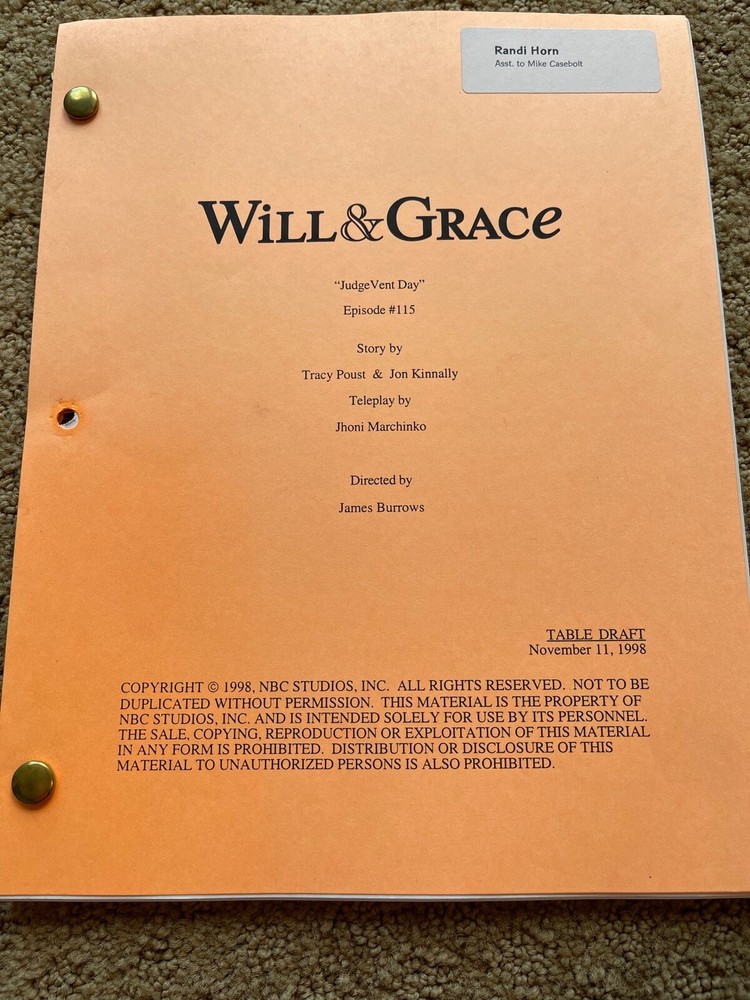 WILL & GRACE  TV SERIES SHOW SCRIPT JUDGE VENT DAY TABLE DRAFT