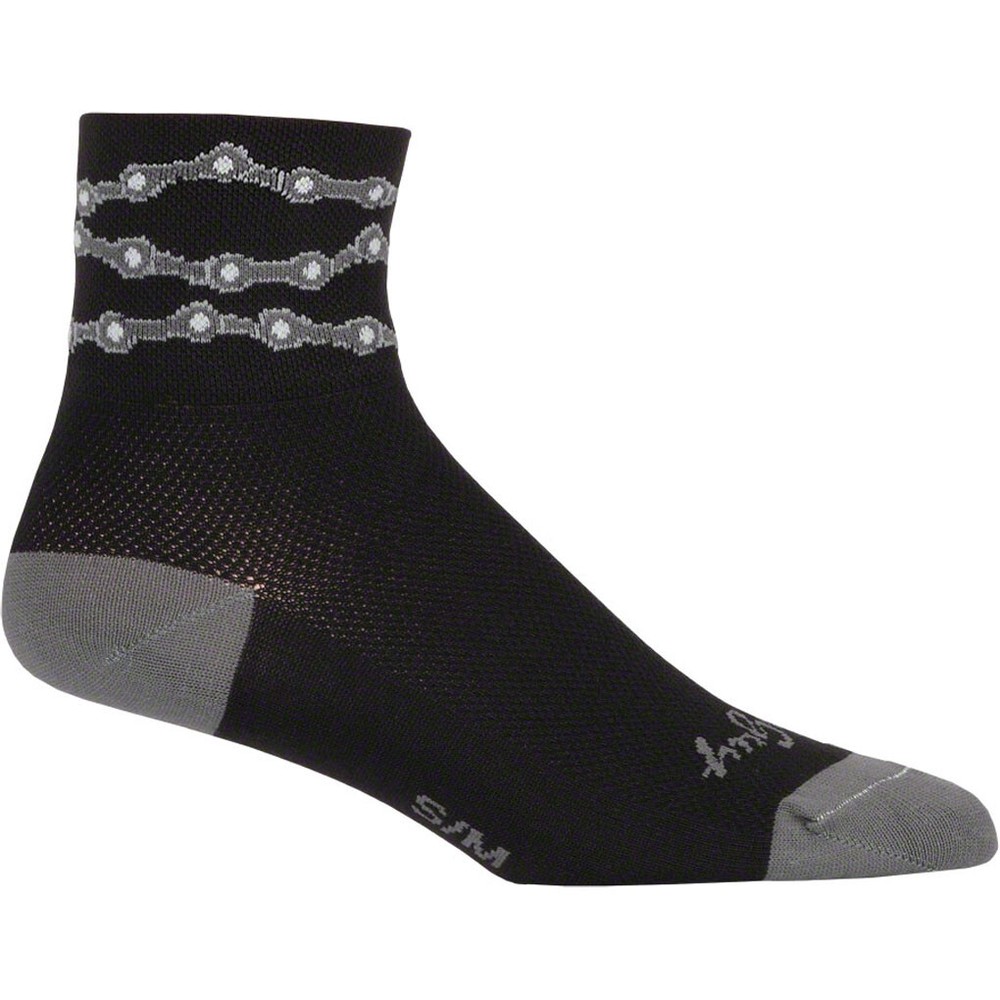SockGuy Chains Sock Black SM/MD Double Stitched Heel and Toe Mesh Upper