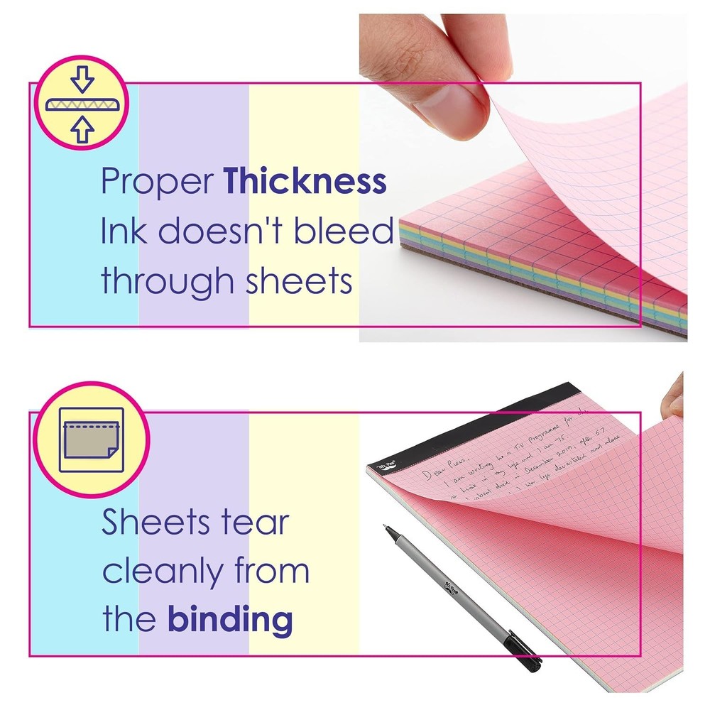Versatile 11x8.5 Pastel Graph Paper Pad – 50 Sheets for Creativity & Calculation