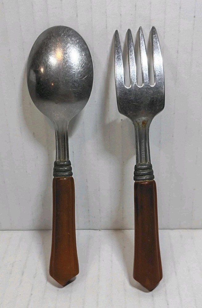 Bakelite Stainless CHILD SILVERWARE LOT Fork & Spoon Childrens Flatware Vintage