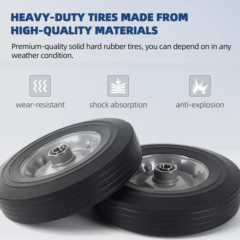AR-PRO (2-Pack) 10" x 2.5" Flat Free Solid Rubber Replacement 10"x2.5, Black