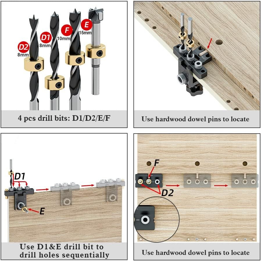 3 in 1 Dowel Jig Drill Kit Self Centering Doweling Jig Adjustable Drilling Width