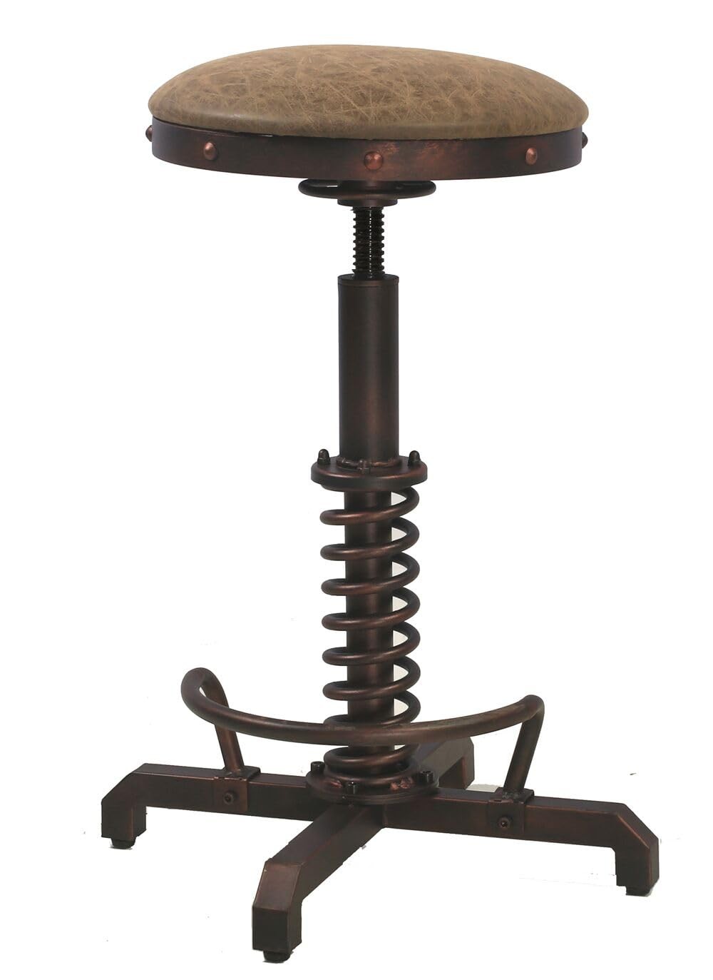 Farm Vintage Leather Tractor Stool Swivel Adjustable Kitchen Counter Set of 2