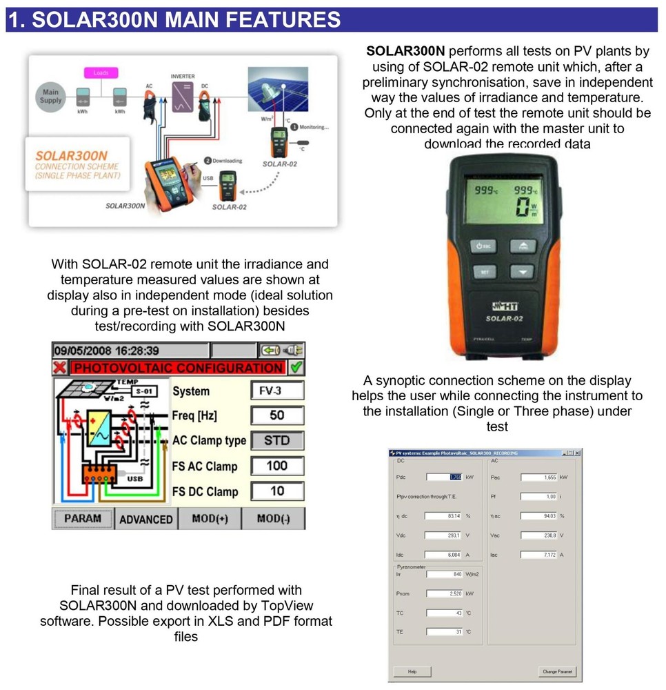 HT Instruments SOLAR300N Power Quality Analyzer for testing photovoltaic systems