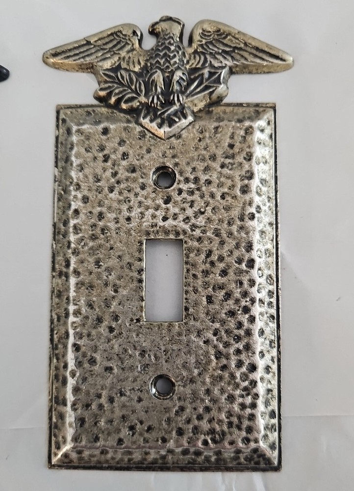 Set Of 2 EAGLE TOPPER TOGGLE LIGHT SWITCH PLATE BLACK HAMMERED BRASS