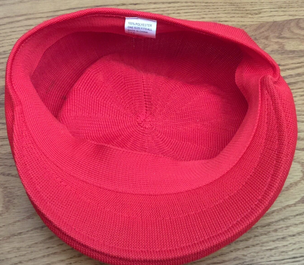 RED CAP FLAT CAP MENS RED KNIT POLYESTER EMBROIDERED LOGO GOLF HAT