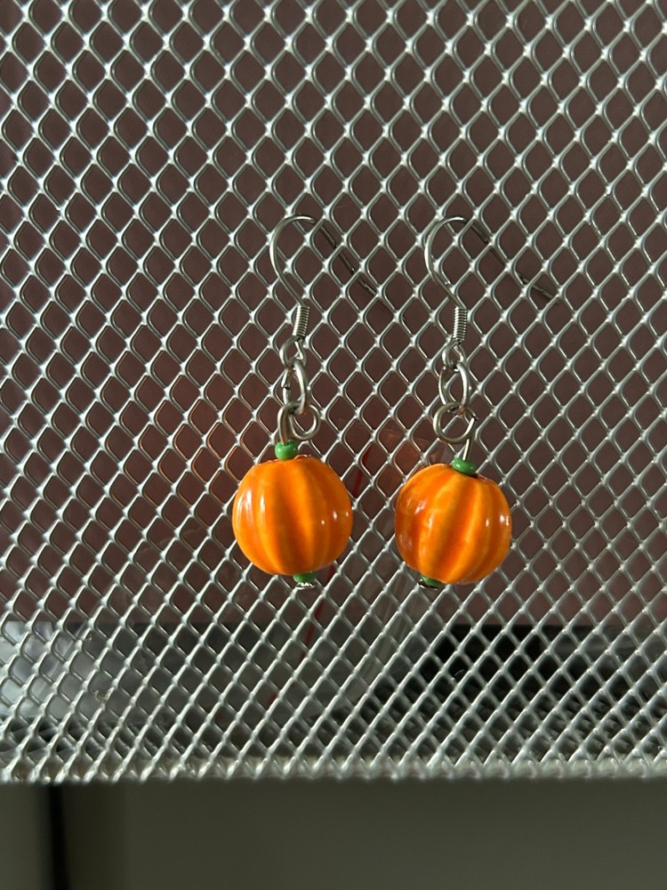 Ceramic Fall Pumpkin Bead Earrings 23026 - Orange