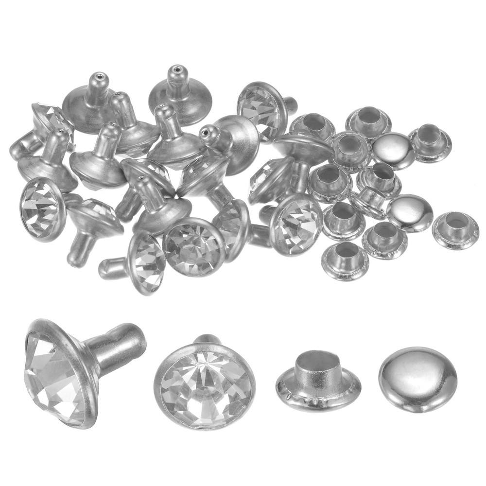 20pcs Crystal Rivets 8mm Rhinestone Rivets Rapid Stud Rivets, Silver&Transparent