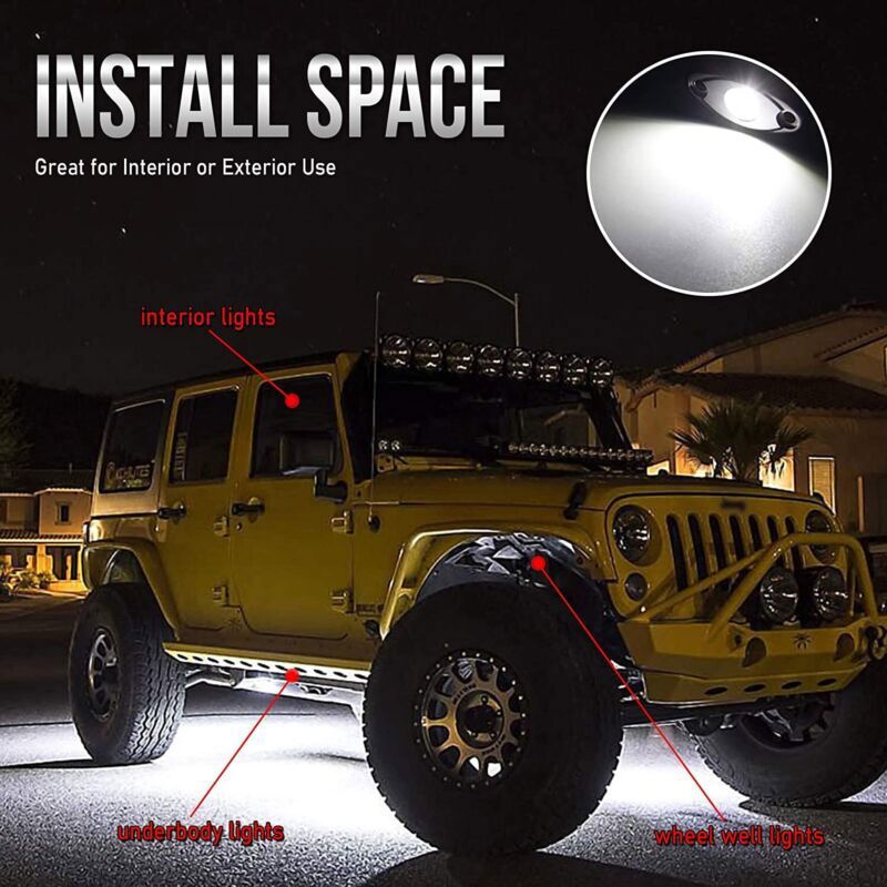 8 X LED Rock Lights White Underbody Trail Rig Glow Lamp Offroad SUV Pickup Truck