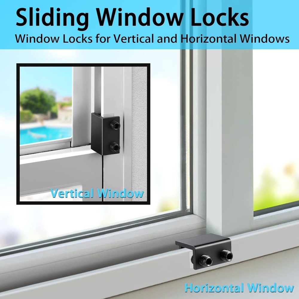 Adjustable Security Window Locks - 8 Pack with Key for Vertical & Horizontal Use