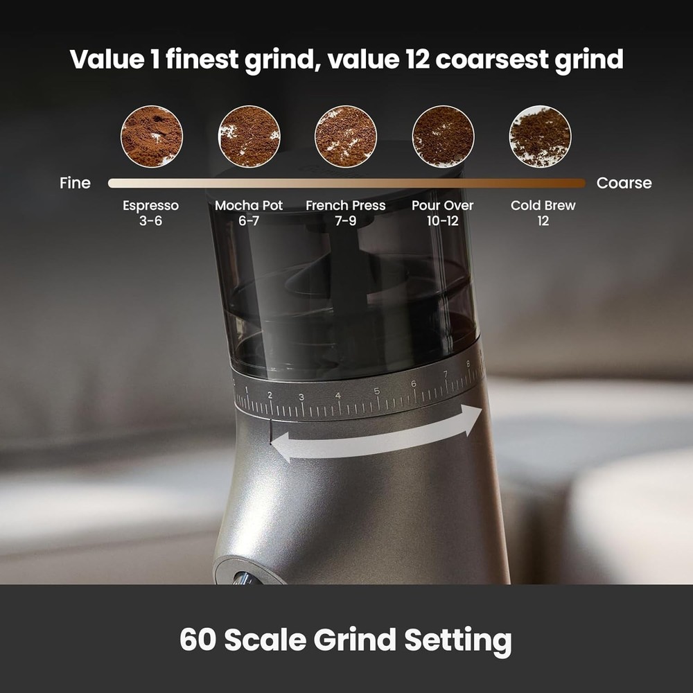 Electric Burr Coffee Grinder 60 Timer 60 Settings