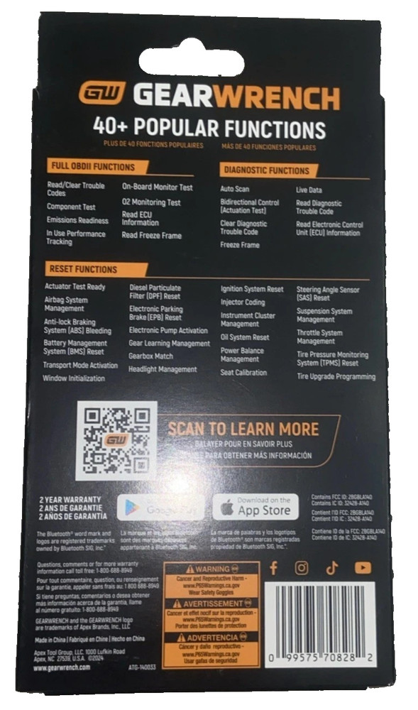 Gearwrench GWSMARTBT Professional Bidirectional Diagnostic Tool IOS & Android