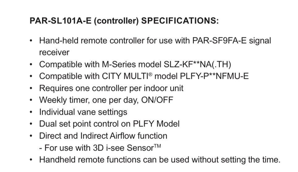 Mitsubishi Electric PAR-SL101A-E Wireless Remote Controller
