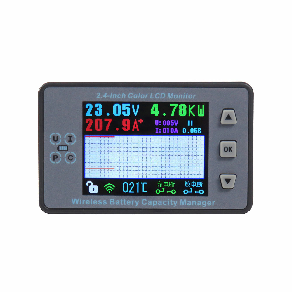 DC 500V 500A Wireless Voltmeter Ammeter Battery Capacity Power Meter Coulometer