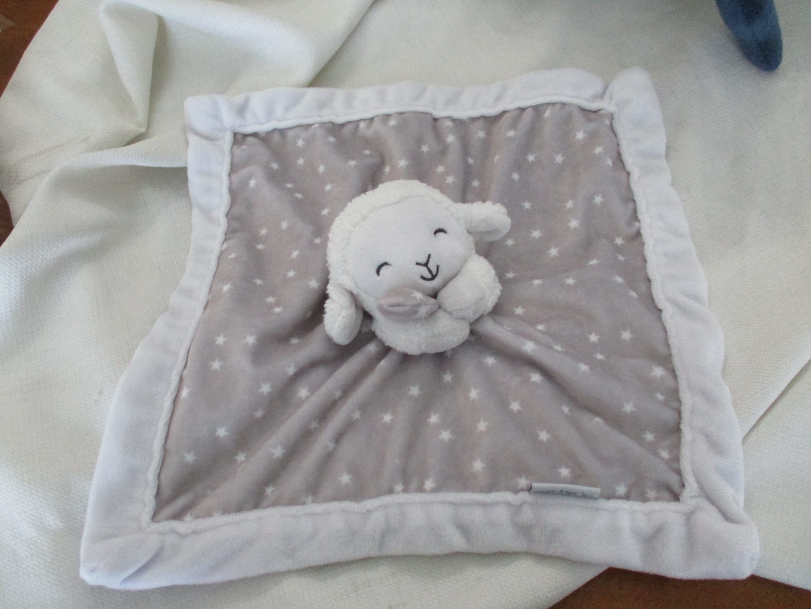 Carters White Lamb Sheep Lovey Stars Baby Security Blanket Gray White 14x14”