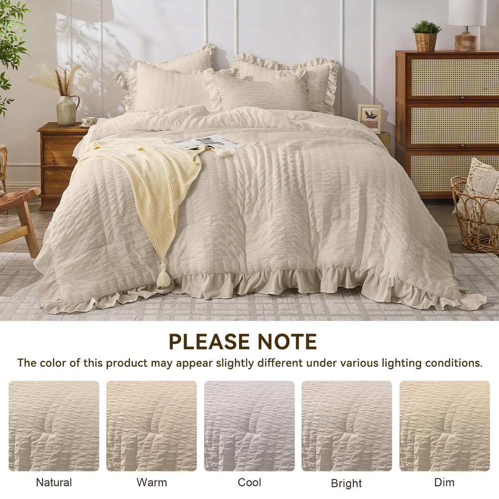 Beige King Comforter Set 3 Pieces Seersucker Comforters King Size ...