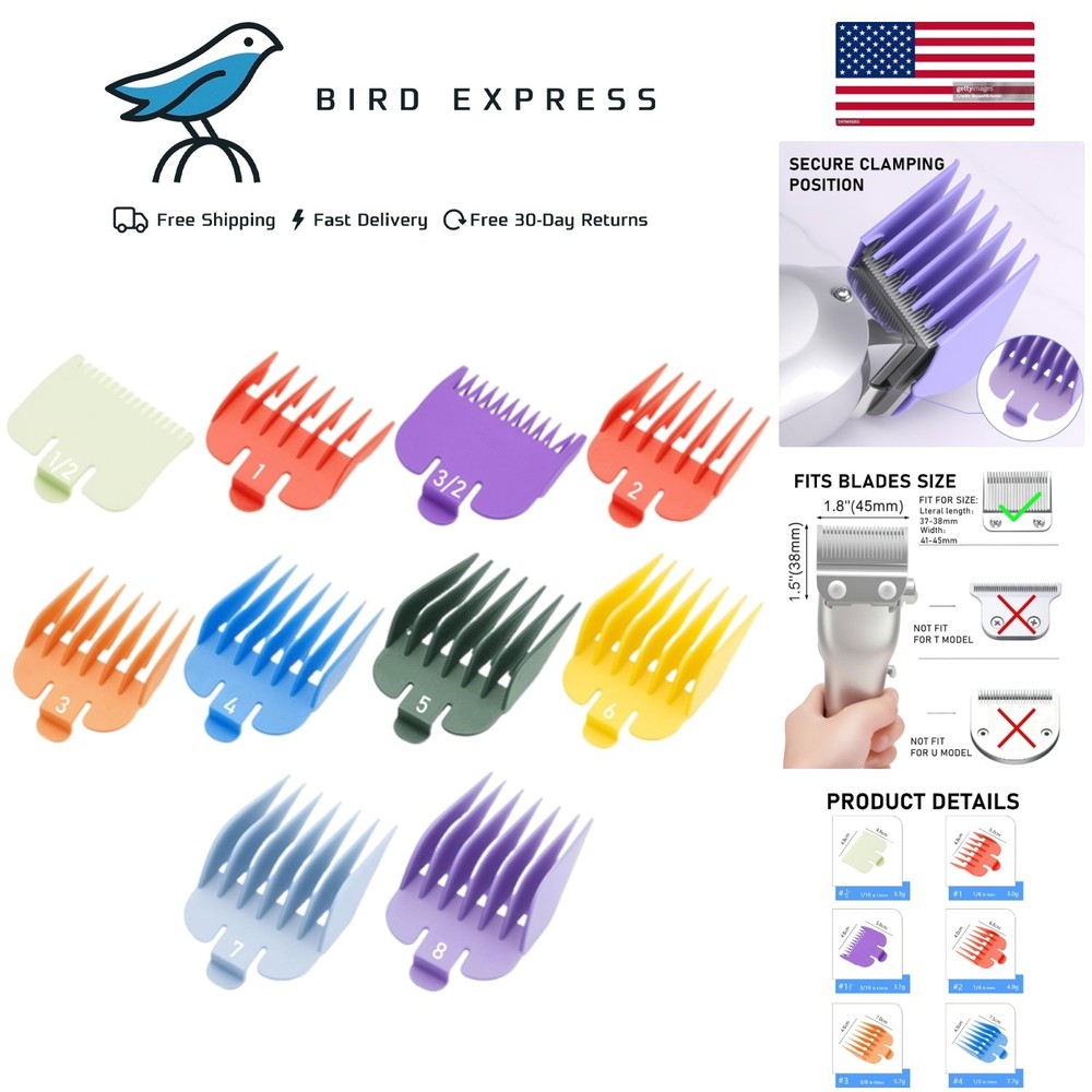 10 Pack Wahl Clipper Guards Set Replacement Color-CodedCombs for Hair Cutting