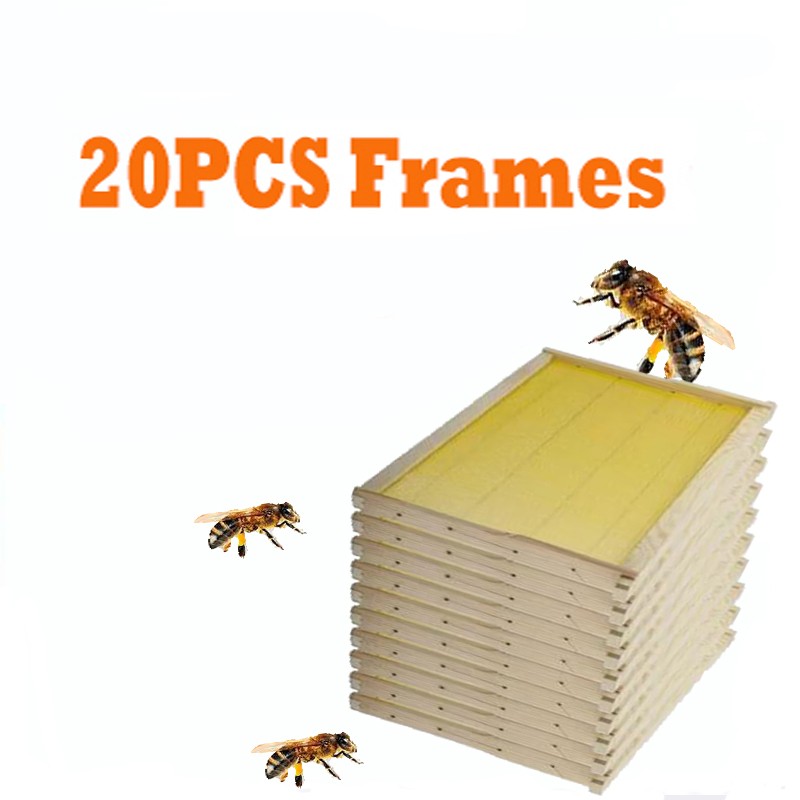 20 Assembled Beehive Frames, Coated Beeswax Foundations For Beekeeping