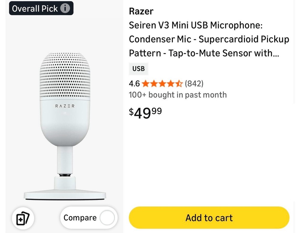 Razer Seiren V3 Mini USB Microphone – White Edition