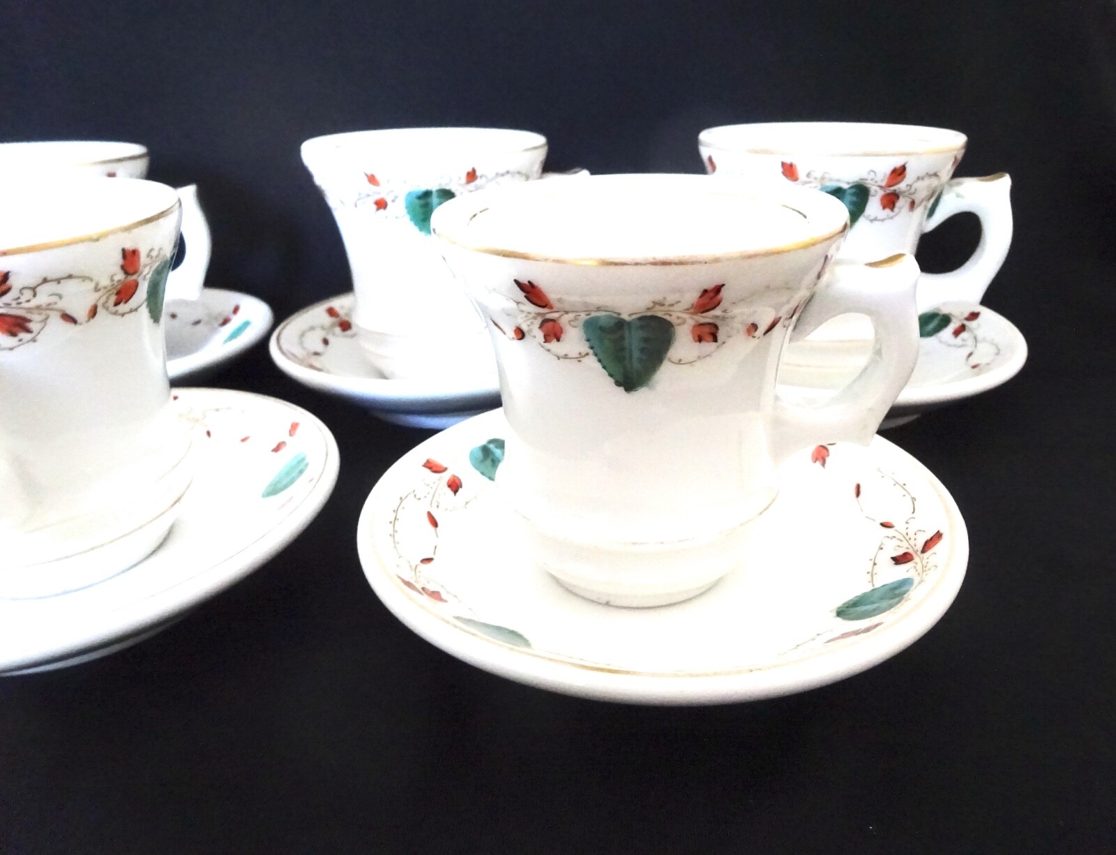 Vintage Espresso Cups Brulots French Bistro 5 Coffee Antique White Green Mug...