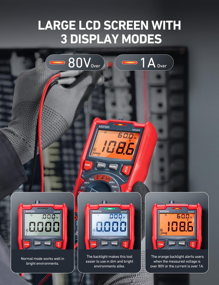 AstroAI Digital Multimeter, TRMS 6000 Counts Auto-Ranging Voltage 6000, Red
